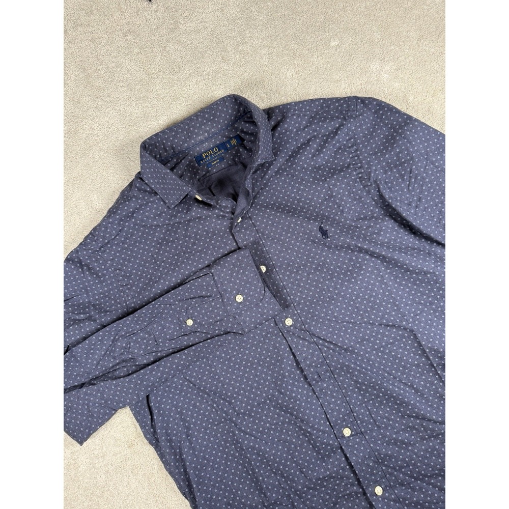 Polo Ralph Lauren Blue Geometric All Over Print Button L/S Shirt Men L Slim Pony